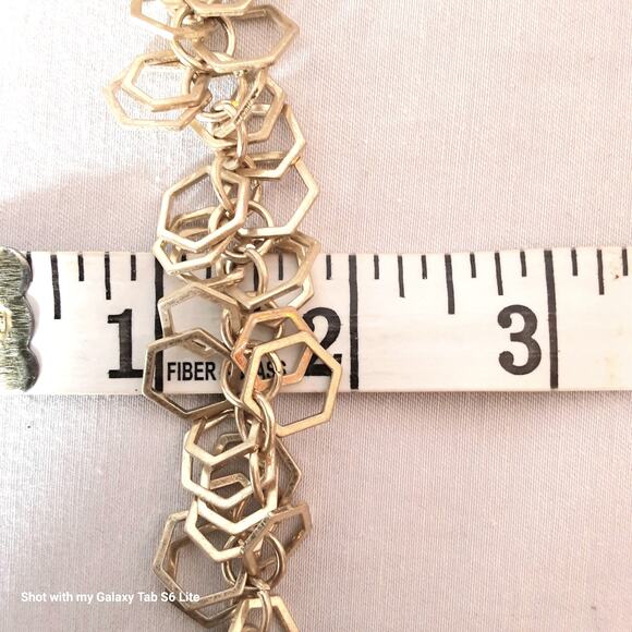 MW Opera Necklace Gold Tone Open Hexagon Clusters Extension Chain - Picture 9 of 9